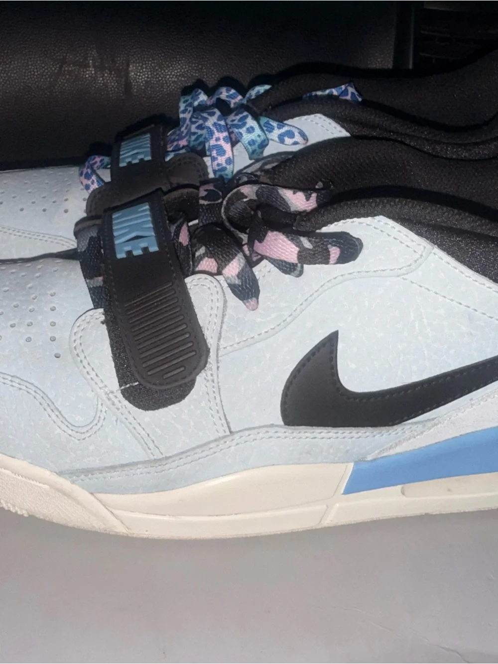Jordan Light Blue and Black Low-Top Sneakers with Patterned Laces 312 size 12